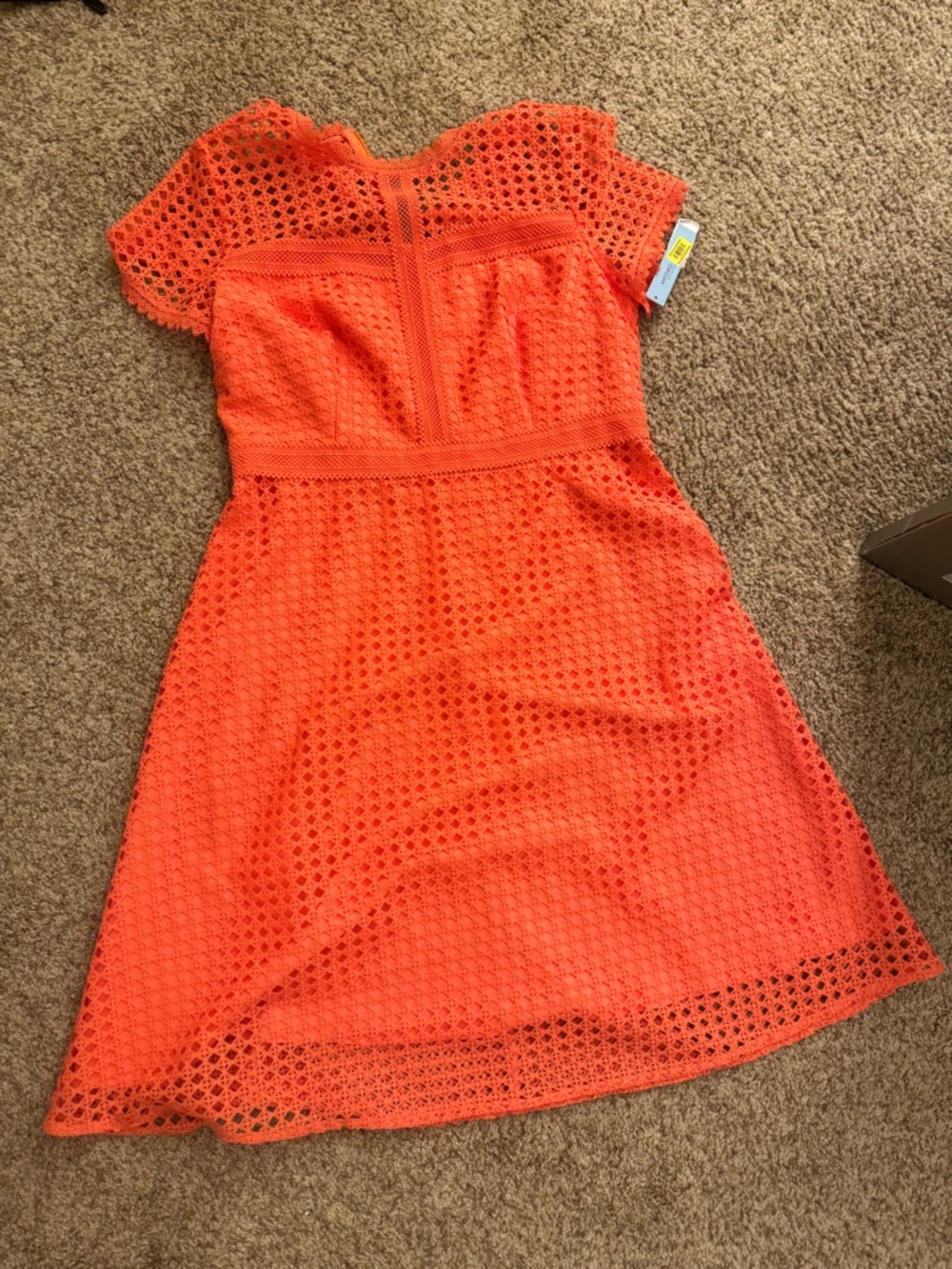 Bright coral  Eyelet Fit-and-Flare Dress - Picture 2 of 4